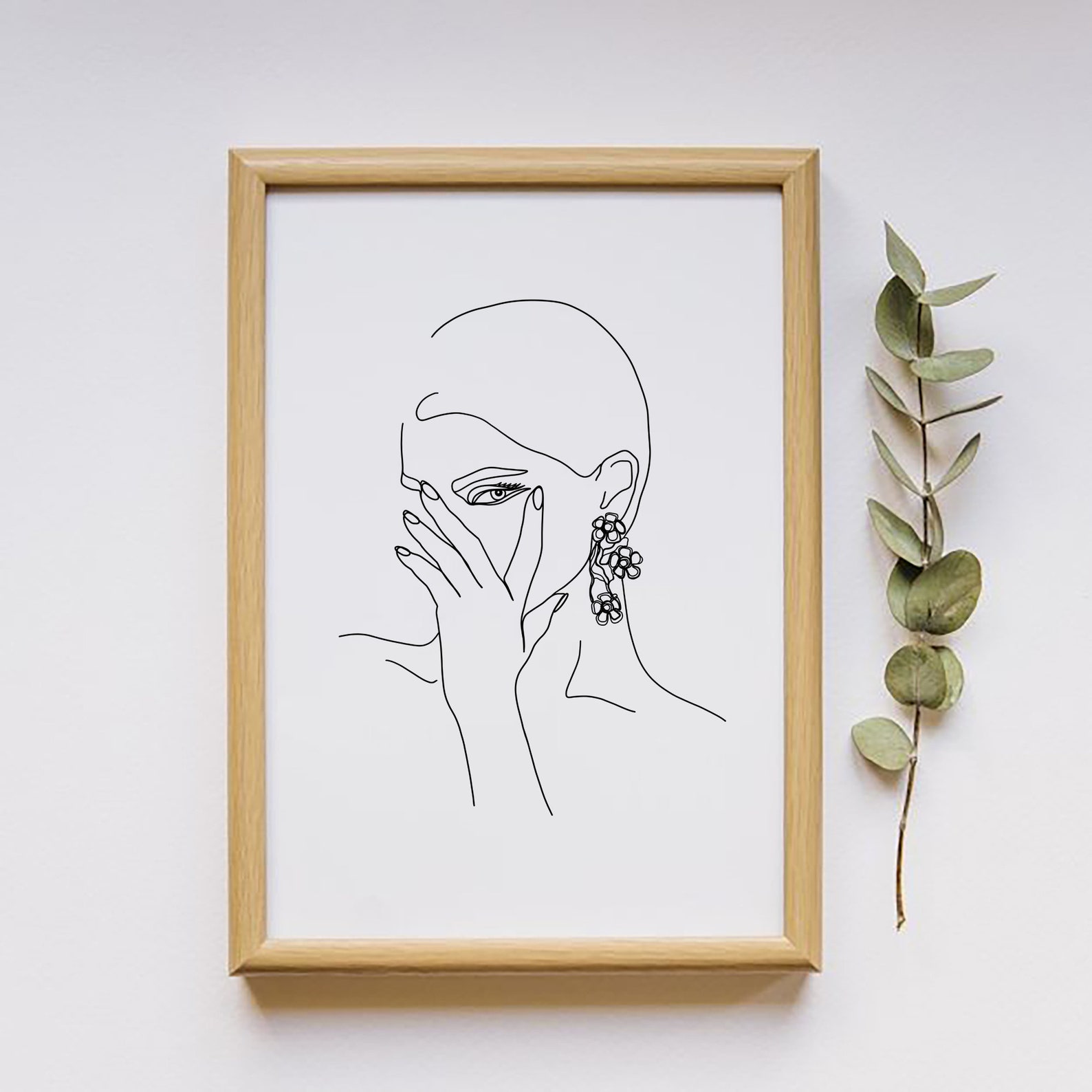 Woman earring line art Abstract face line drawing Minimal Etsy