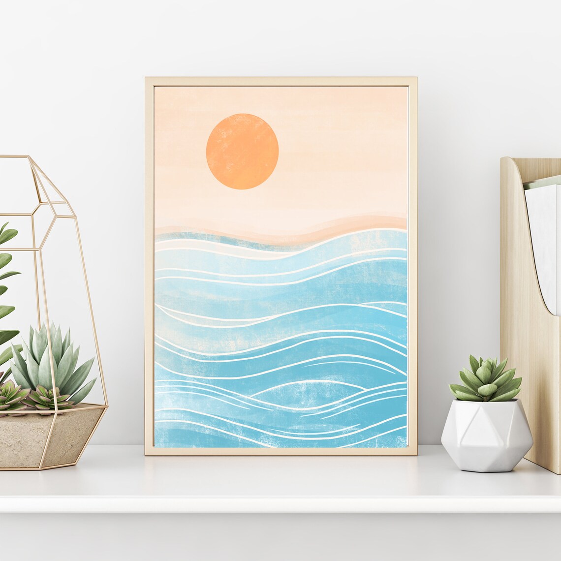 Ocean waves and sun print Boho sun print Abstract beach Etsy