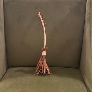 Besom Broom with Raffia - dark