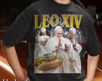 Pope Leo XIV, t-shirt, tees, Catholic, 90s, Saintwave, Pope, Chicago, Hot Dog, 90's design, Catholicism, 1990s, Hip Hop