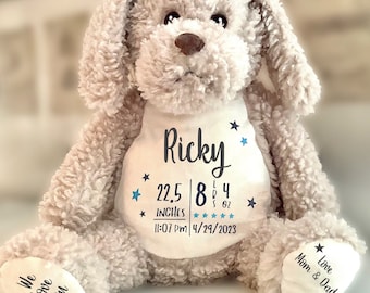 Dog plush personalized, personalized baby gift,baby birth announcement,doggie stuffie,plush dog gift,custom baby gift,soft fleece dog,doodle