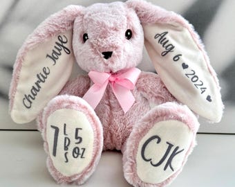 Personalized long eared bunny gift,Blush Pink Lovey Bunny,Newborn gift,Flowergirl/ Proposal/Birthday gift,Baby reveal,Newborn bunny gift