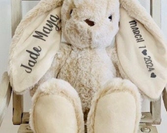 Personalized Bunny,Beige Custom Bunny,Plush Bunny,Newborn gift, Flower Girl,Baby Reveal, Birthday/Bridesmaid/Proposal bunny,Photo prop