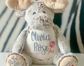 Plush Moose, personalized stuffed animal for any occasion/newborn/keepsake/birthday/ gift.