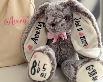 Personalized Bunny Rabbit Gift,Grey Bunny,Lovey Bunny,Newborn gift, Pageboy/bridesmaid gift,Baby reveal,Birthday Gift,plush bunny,Photo prop