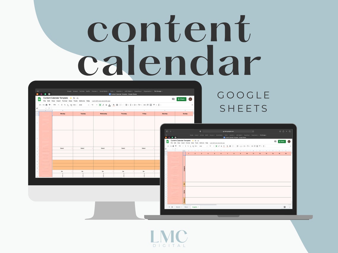 Content Calendar Template Google Sheets Etsy
