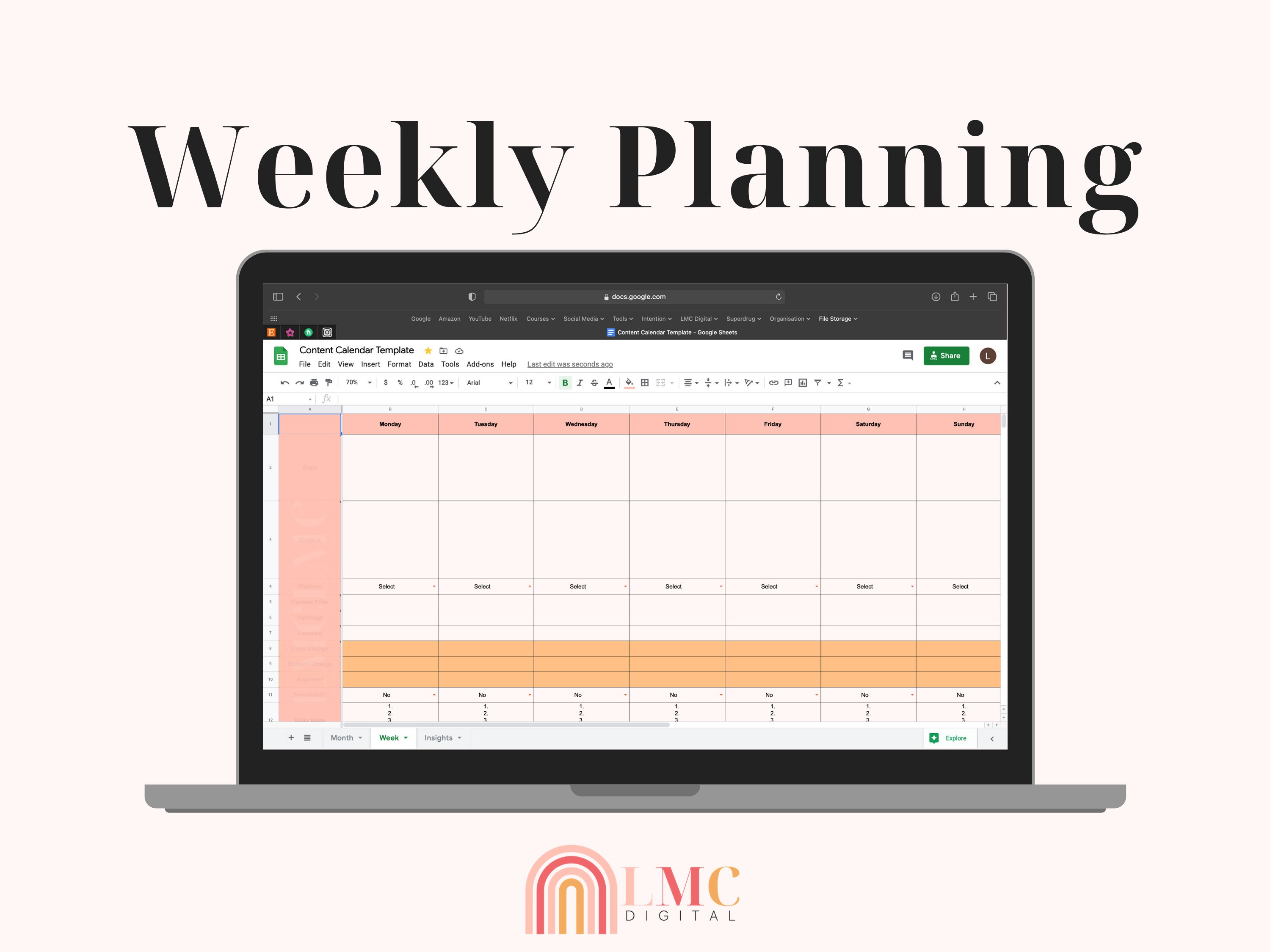 Content Calendar Template Google Sheets Etsy