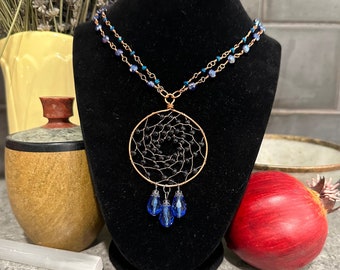 Small Copper Dreamcatcher Necklace | Boho Jewelry | Crystal Dreamcatcher Necklace | Goblincore Necklace | Witch Necklace | Shaman Jewelry