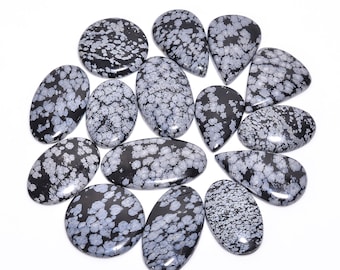 Snowflake Obsidian Cabochon Lot, Natural Snowflake Obsidian Gemstone Wholesale Lot, Pendant Jewelry Making, Mix Shape & Size, 20mm to 40mm