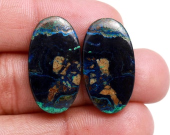 100% Natural Azurite Malachite Matching Pair Loose Gemstone For Making Earrings Jewery Stone 33 Ct 25X14X4 MM