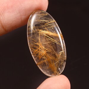Golden Rutile Quartz Cabochon: Oval Gemstone, 20 Ct (32X16X6 MM)