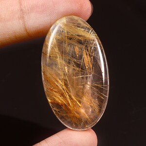 Golden Rutile Quartz Cabochon: 50 Ct Oval Gemstone (40X23X7 MM