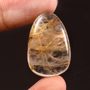 Natural Golden Rutile Quartz Cabochon Fancy Shape Golden Rutile Quartz Loose Gemstone For Making Jewelry 25 Ct 27X18X7 MM