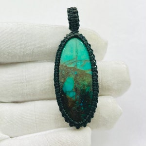 Chrysocolla Macrame Pendant: Natural Crystal Gemstone, 45 Ct