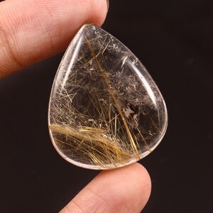 Pear Shape Golden Rutile Quartz Cabochon: 50Ct Gemstone (33X26X7 MM