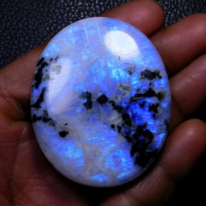 AAA Quality Rainbow Moonstone Cabochon Gemstone, Natural Blue Flashy Rainbow Moonstone Loose Gemstone Oval Shape 200 Ct 50X44X9 MM
