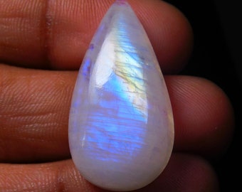 AAA Quality Rainbow Moonstone Cabochon Gemstone, Natural Pear Shape Rainbow Moonstone Loose Gemstone, June Birthstone, Size 31x16x7mm 26Cts