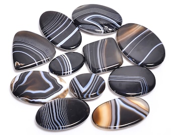 Lote de cabujones de ágata negra bandeada: Mezcla de piedras preciosas naturales, 20-40 mm