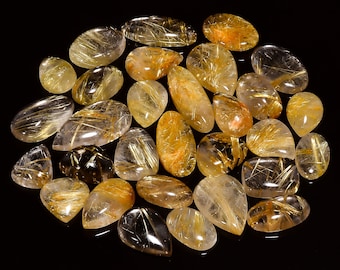 AAA Quality Golden Rutile Cabochon Lot, Natural Golden Rutile Gemstone Lot, Golden Rutilated Quartz Wholesale Lot, Pendant Jewelry Making