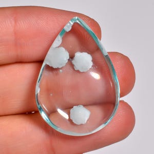 Naturlig Aqua Cookeiten kvarts päron cabochon för smyckestillverkning (33x23x7mm)