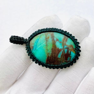 Chrysocolla Macrame Pendant: Natural Crystal Gemstone, 50 Ct