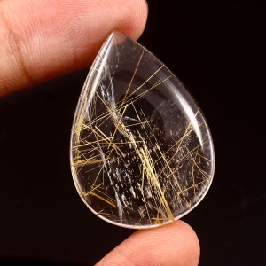 Golden Rutile Quartz Cabochon: Pear Shape Gemstone, 45 Ct