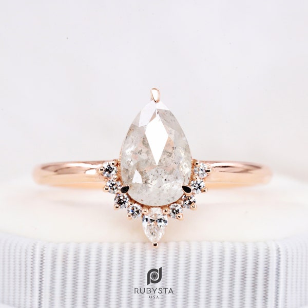 Milky pear diamond ring | buy salt and pepper diamond ring online | Engagement ring | Wedding ring | Ring for her | Gift for mom | Sist ring
