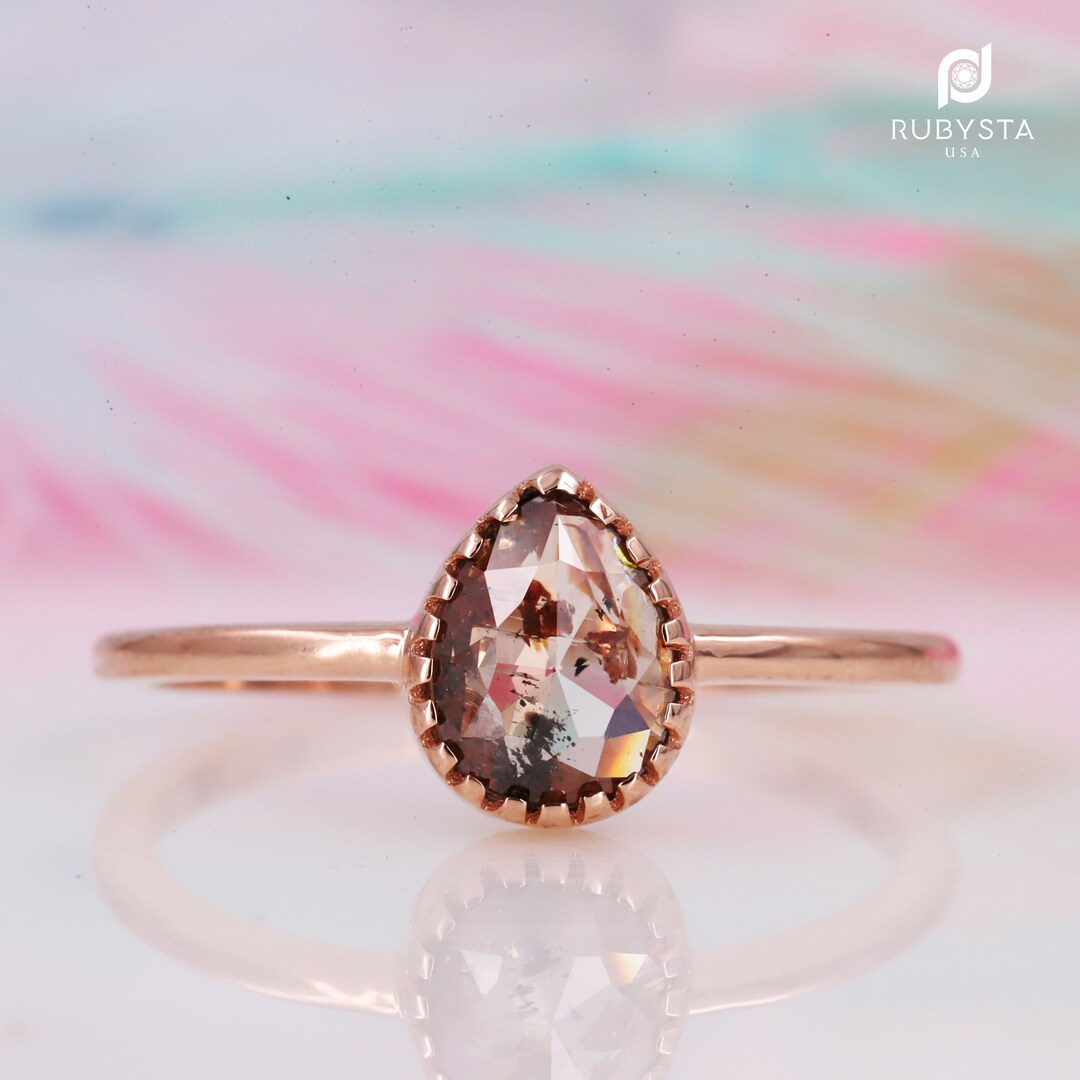 Stunning Salt and Pepper Diamond Pear Shaped Ring With Diamond Side Stones Ethically Sourced