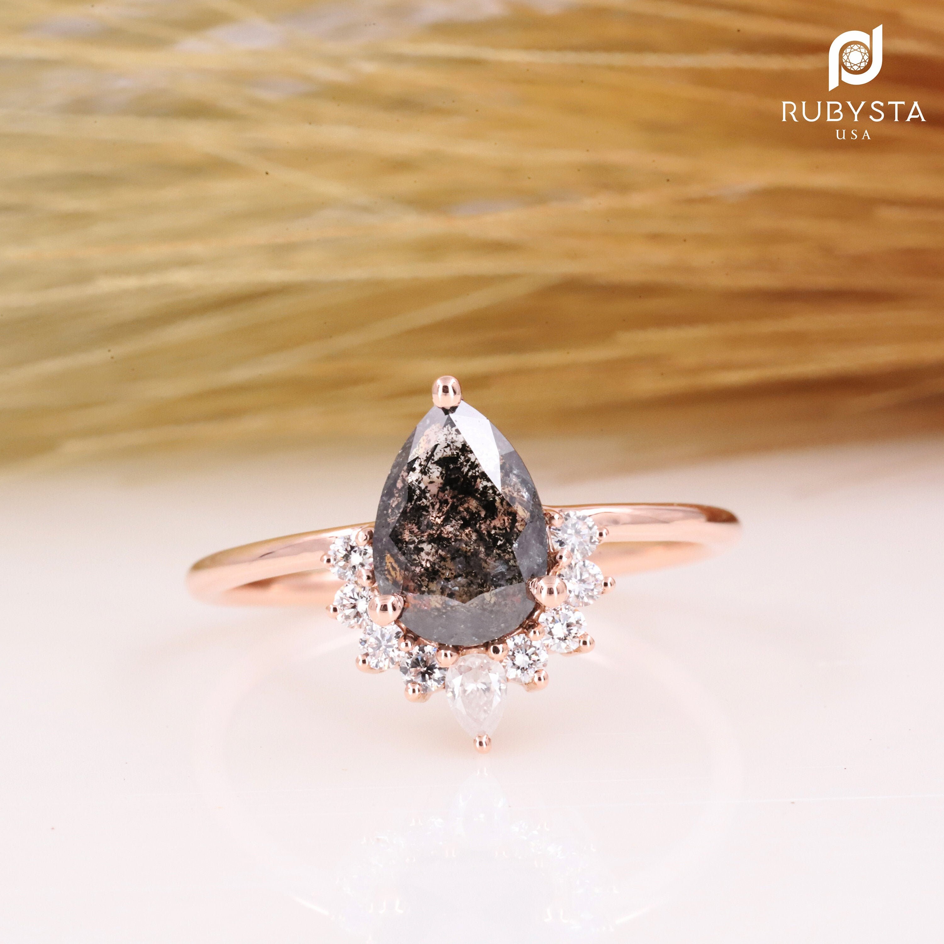 Salt and Pepper diamond Ring Salt and pepper Ring Pear Etsy