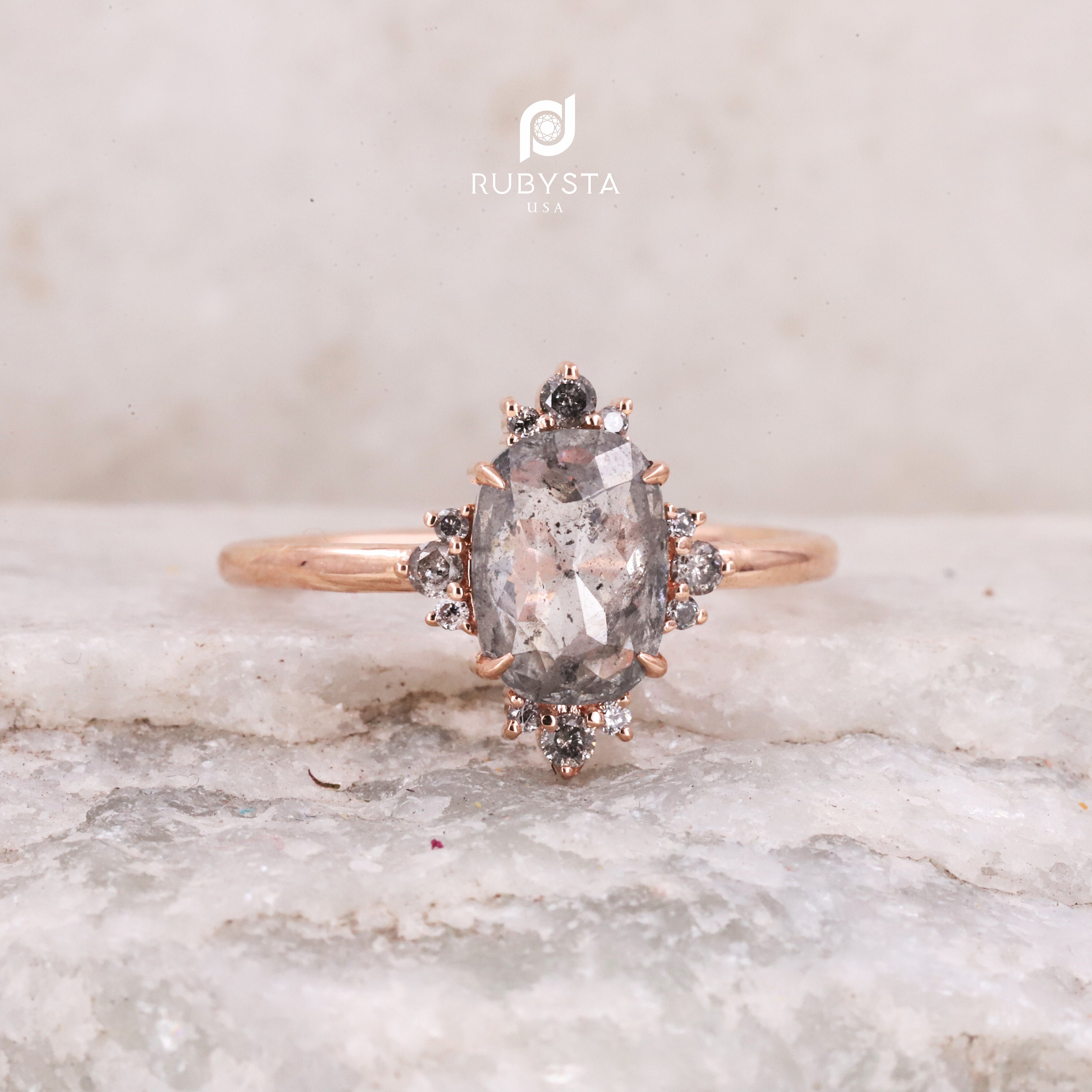 14k Salt and Pepper diamond Ring Salt and pepper Ring Oval Etsy