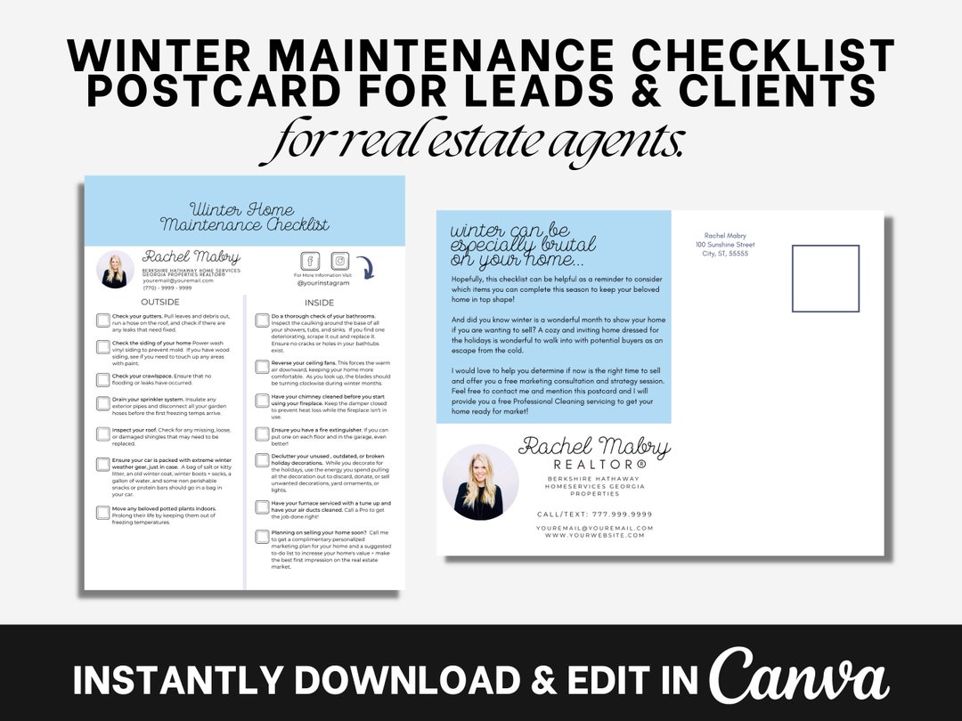 Winter Maintenance Checklist Worksheet.pdf Winter Home Maintenance Checklist Postcard Template for Real Estate ...
