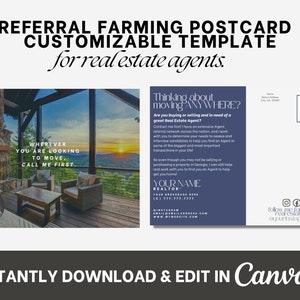 Modello di cartolina agricola di riferimento per agenti immobiliari / Modifica in Canva / Materiali per agenti immobiliari / Canva / Agente personalizzabile