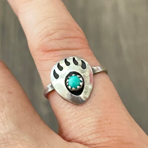 Vintage Sterling Silver and Turquoise Bear Paw Ring Native American Jewelry Size 6