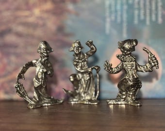 Clowns vintage en étain - Lot de 3 | Décoration de cirque d'Halloween