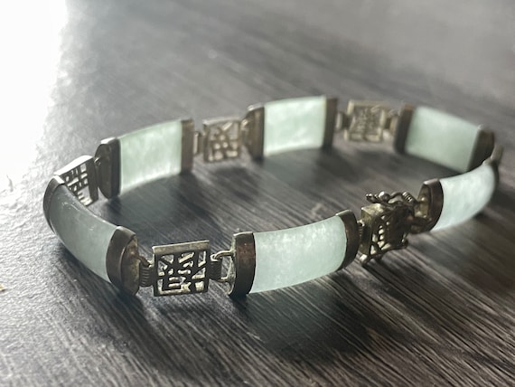 Vintage Real Jade Bracelet Chinese Good Fortune - Etsy Vintage or antique jade and silver Chinese good luck bracelet main image 0