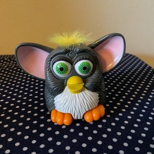 Vintage 1998 McDonald&#39;s Happy Meal Furby Toy | Dark Gray and White with Yellow Hair