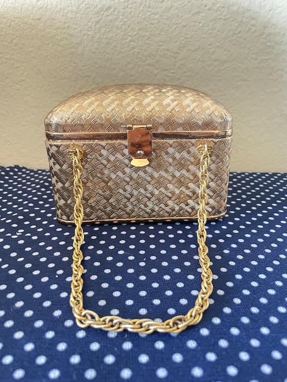 Vintage Gold Etched Metal Mid-Century Handbag Box 