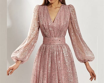 short pink sparkly dress
