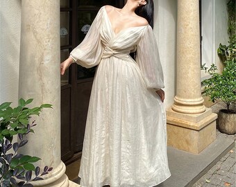 White V Neck Dress - Etsy
