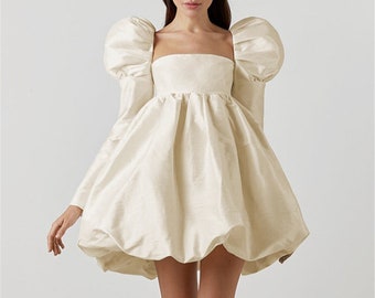Ceriove Puff Sleeve Mini Dress, Backless Dress, Long Sleeve Dress, Puff Dress, Cottagecore Dress, Fairy Costume, Babydoll Dress, Holiday Dress Women