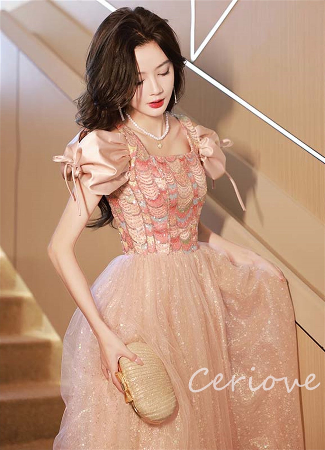 Pink Cocktail Party Dress Maxi Sparkling Sequin Dress Ball Etsy Canada