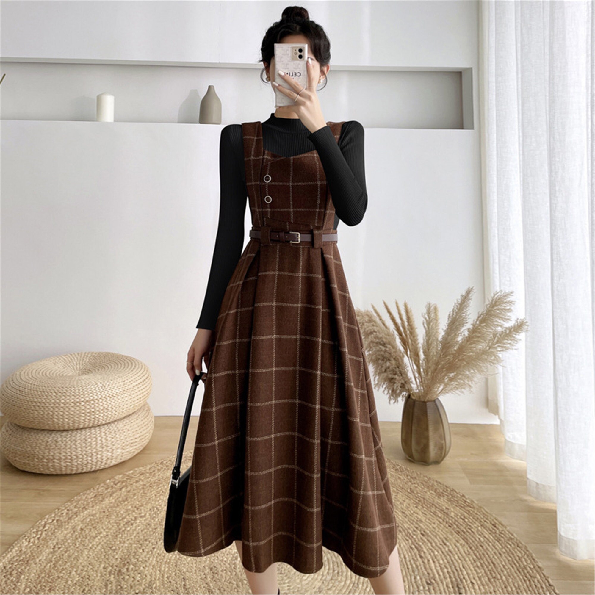 Sweater Plaid Slip Dress Set Winter Dress for Women Formal - Etsy