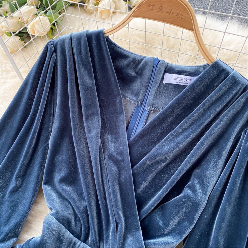 Blue Velvet Formal Dress Vintage Velvet Dress Fairy Dress - Etsy