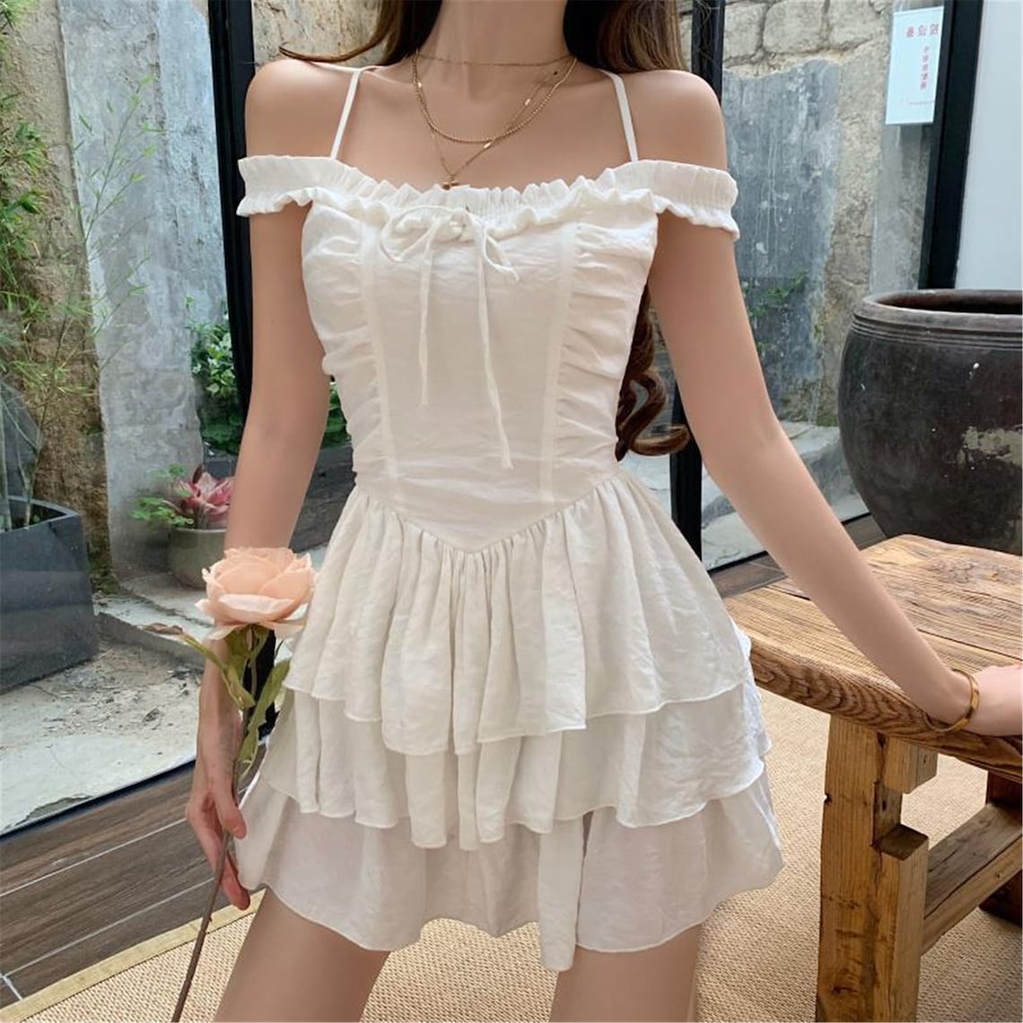 White Dress Mini Dress Milkmaid Dress Cottagecore Dress | Etsy