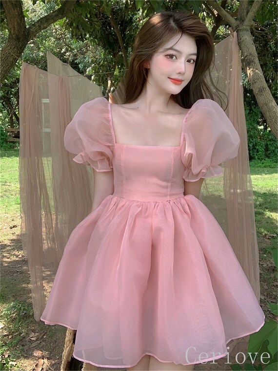 Pink Puff Dress Puff Sleeve Dress Organza Dress Fairy Etsy Canada