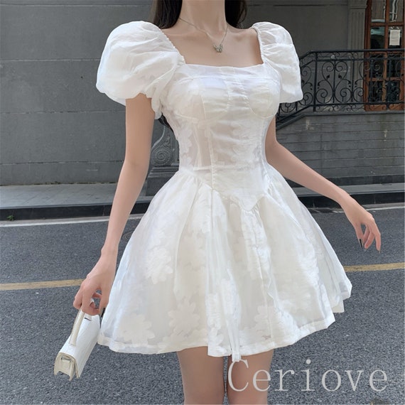 White Puff Dress Puff Sleeve Dress 