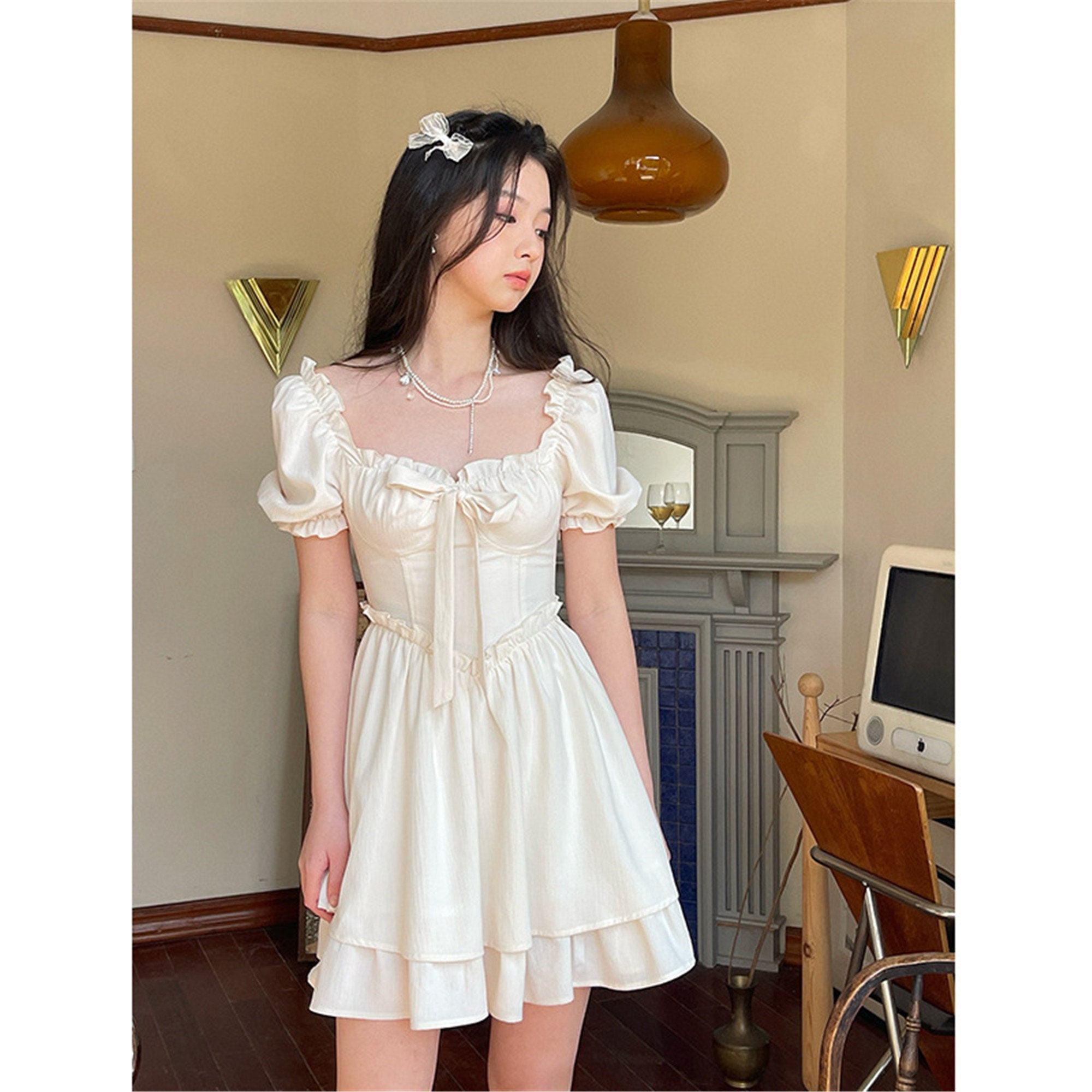 Summer Beige Mini Dress Lolita Dress 