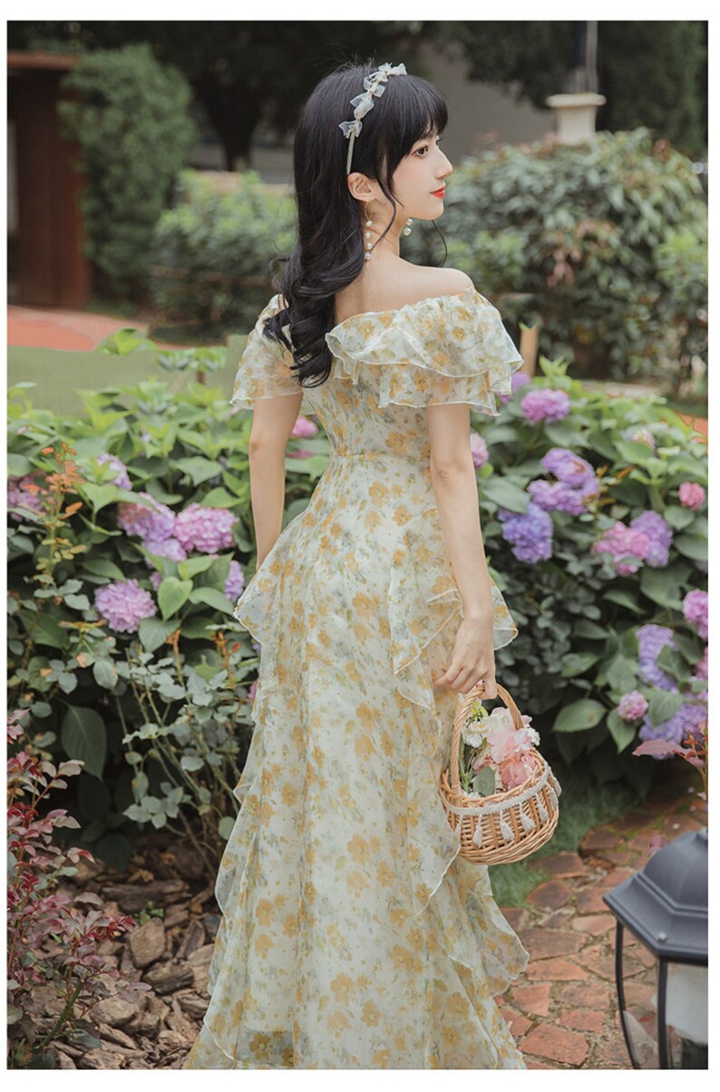 Fairycore Prom Dress Orange/yellow Floral Dress French - Etsy