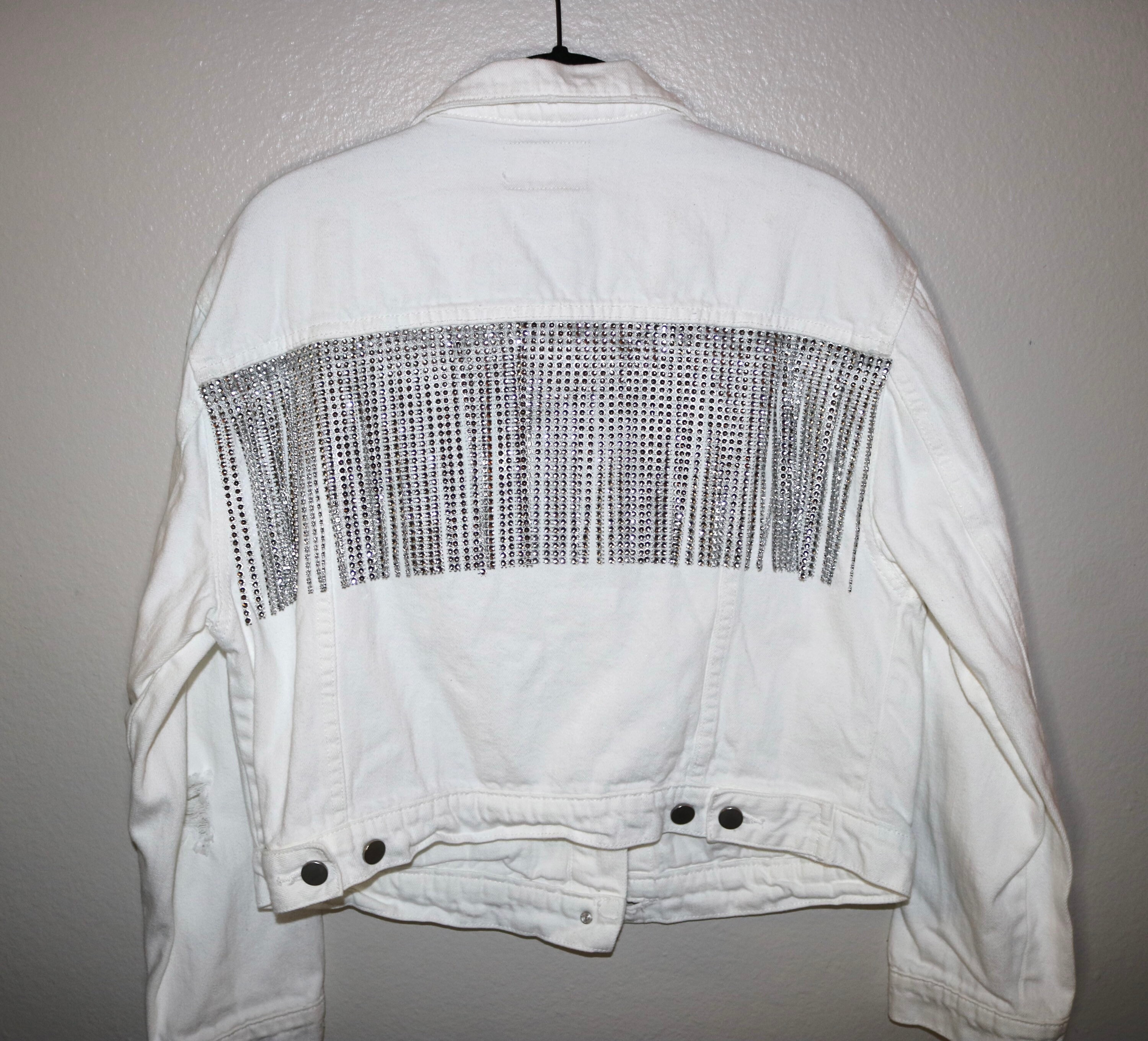 Rhinestone Fringe Jean Jacket White Jean Jacket Etsy
