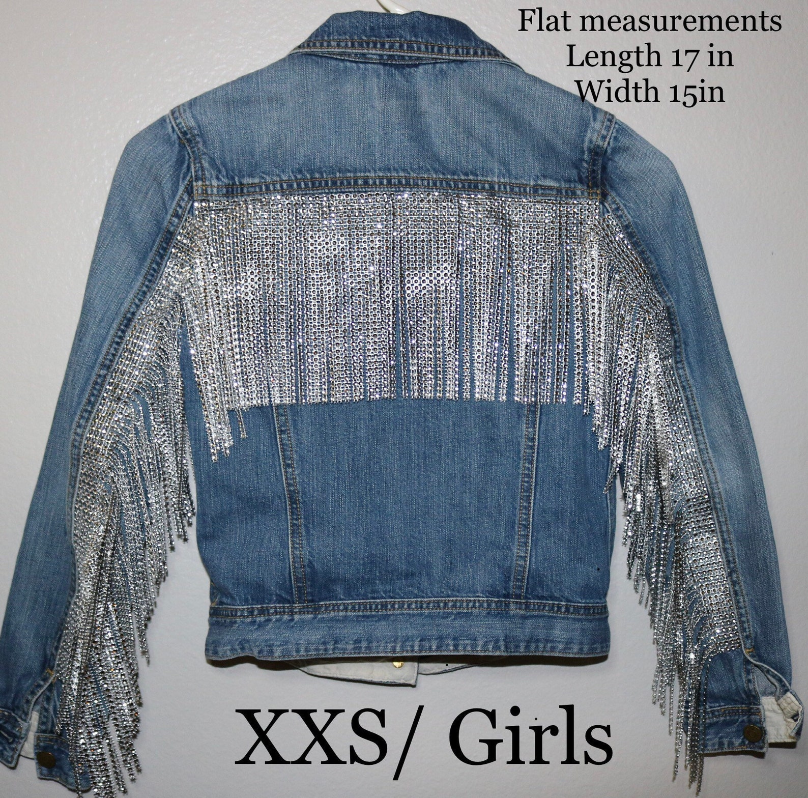 Rhinestone Fringe Jean Jacket Multiple Sizes Etsy